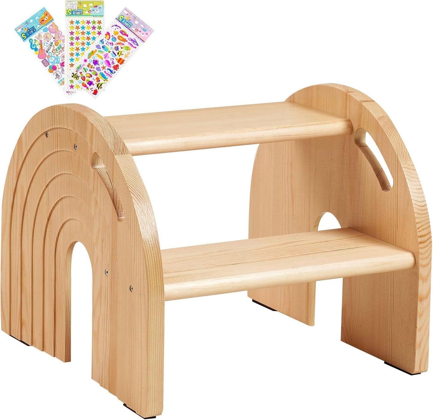 Rainbow Wooden Toddler Step Stool for Safe Bathroom Use