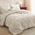 CozyLux Queen Comforter Set Beige - Pinch Pleat 7-Piece