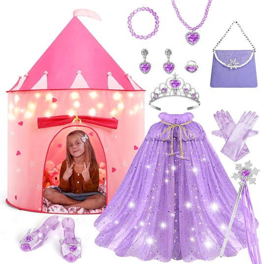 WTOR 15Pcs Princess Castle Play Tent with LED Glow Stars