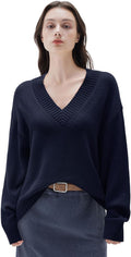 SUUKSESS Women Cashmere Oversized V Neck Sweater - Soft Warm Fit