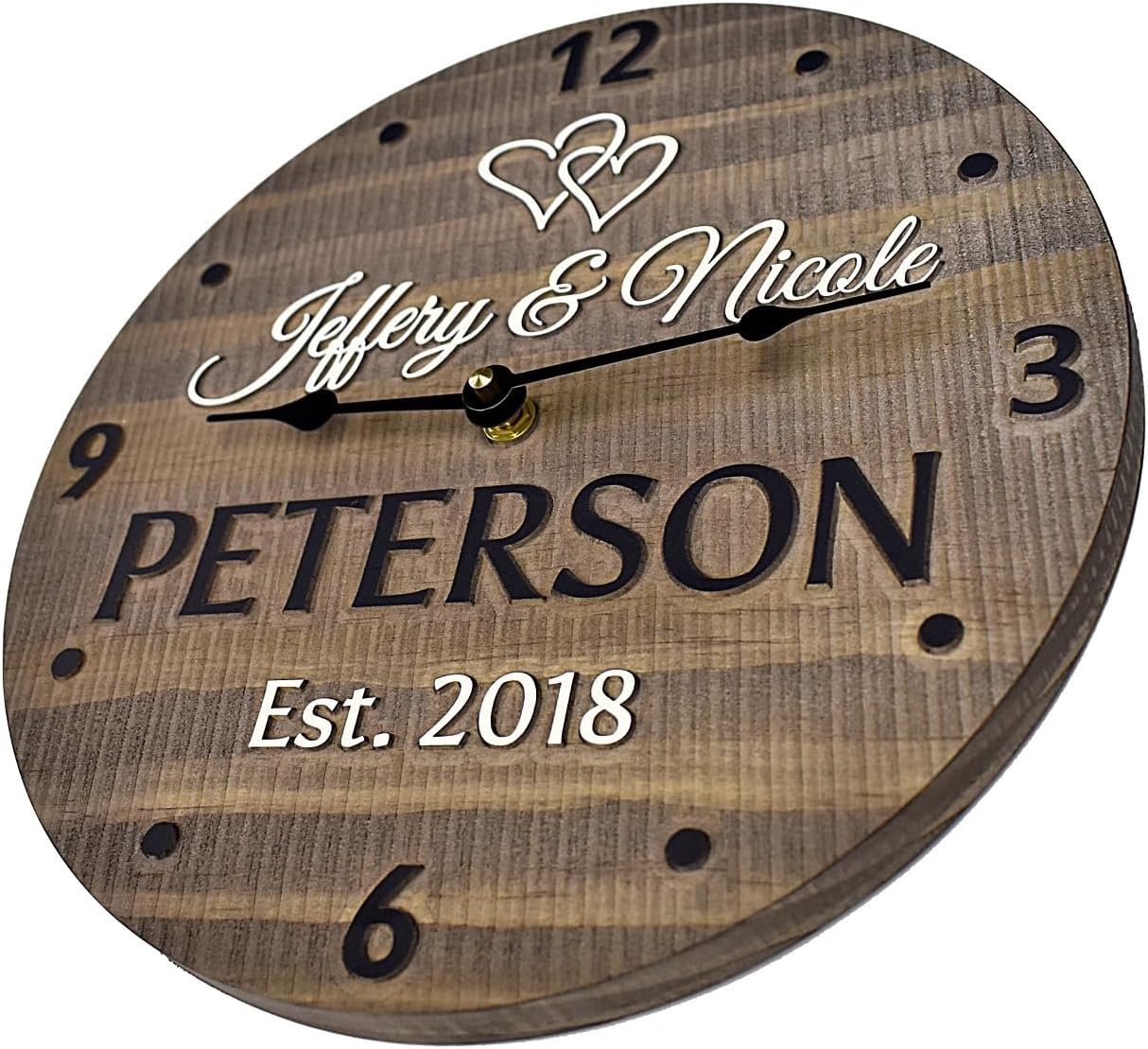 Handmade 11 Inch Wooden Wall Clock Personalized for Couples