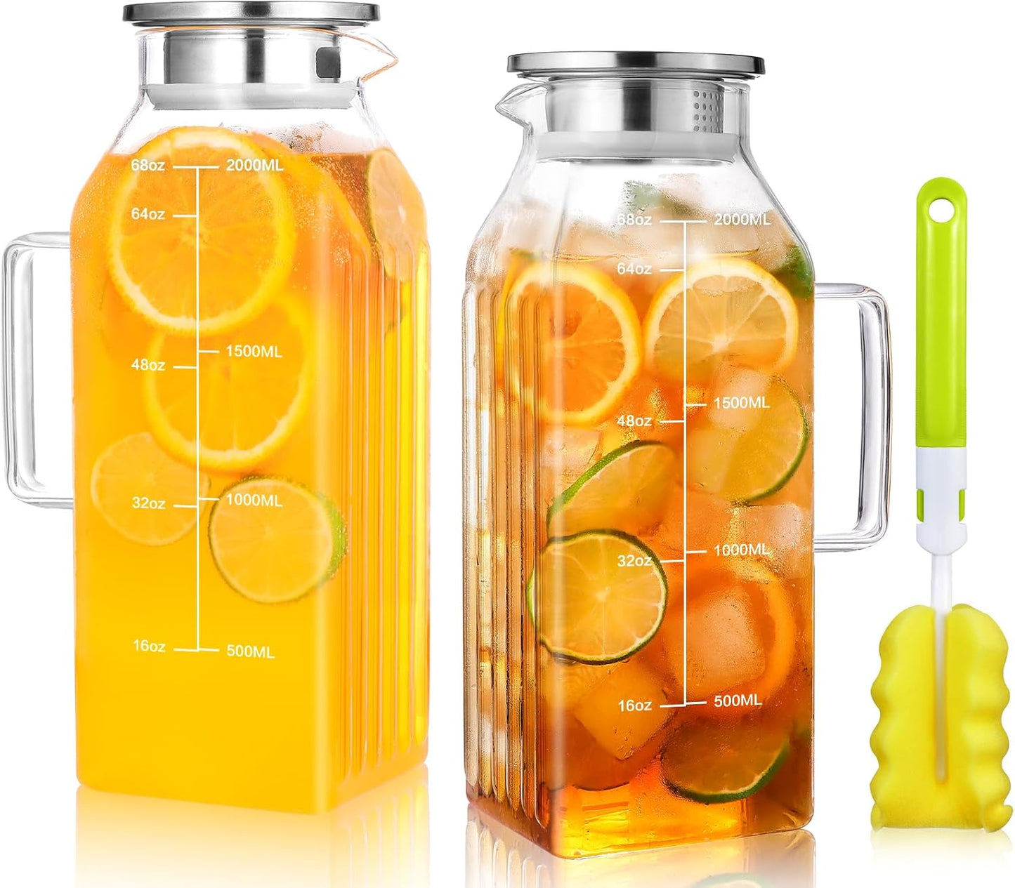 2 Liters Square Glass Pitcher with Lid for Hot and Cold Beverages