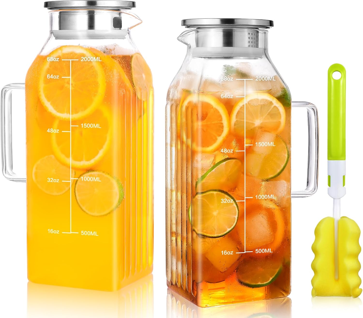 2 Liters Square Glass Pitcher with Lid for Hot and Cold Beverages