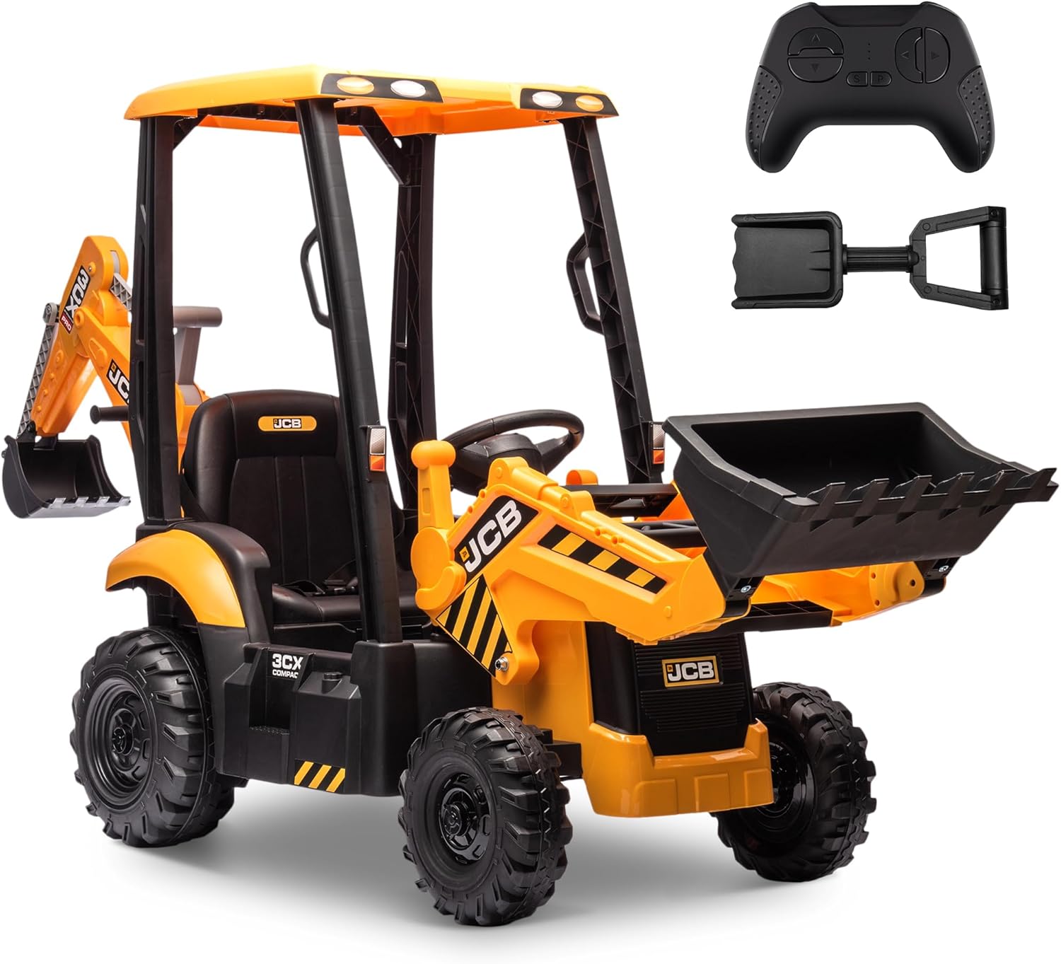 12V Electric Backhoe Loader Toy Car for Kids with Remote Control