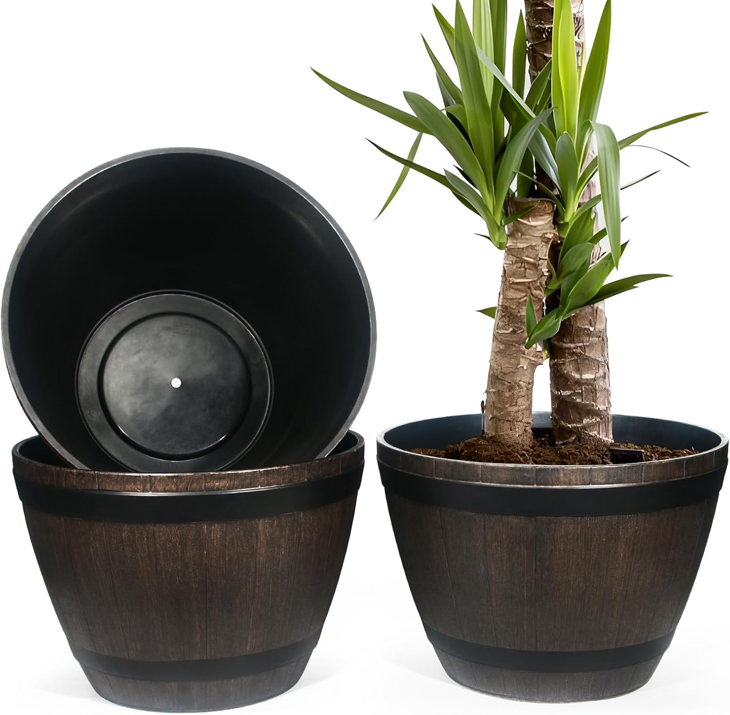 Large Whiskey Barrel Planter for Outdoor Plants - 21 in D x 15 in H