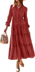 Fall Long Sleeve Maxi Dress - Boho Tiered A-Line Flowy Dress