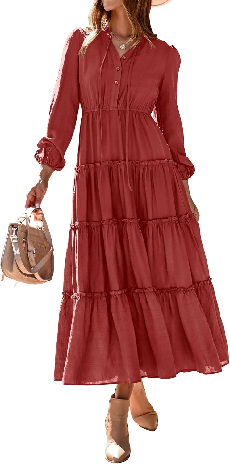 MASCOMODA Fall Long Sleeve Maxi Dresses for Women 2025 Casual