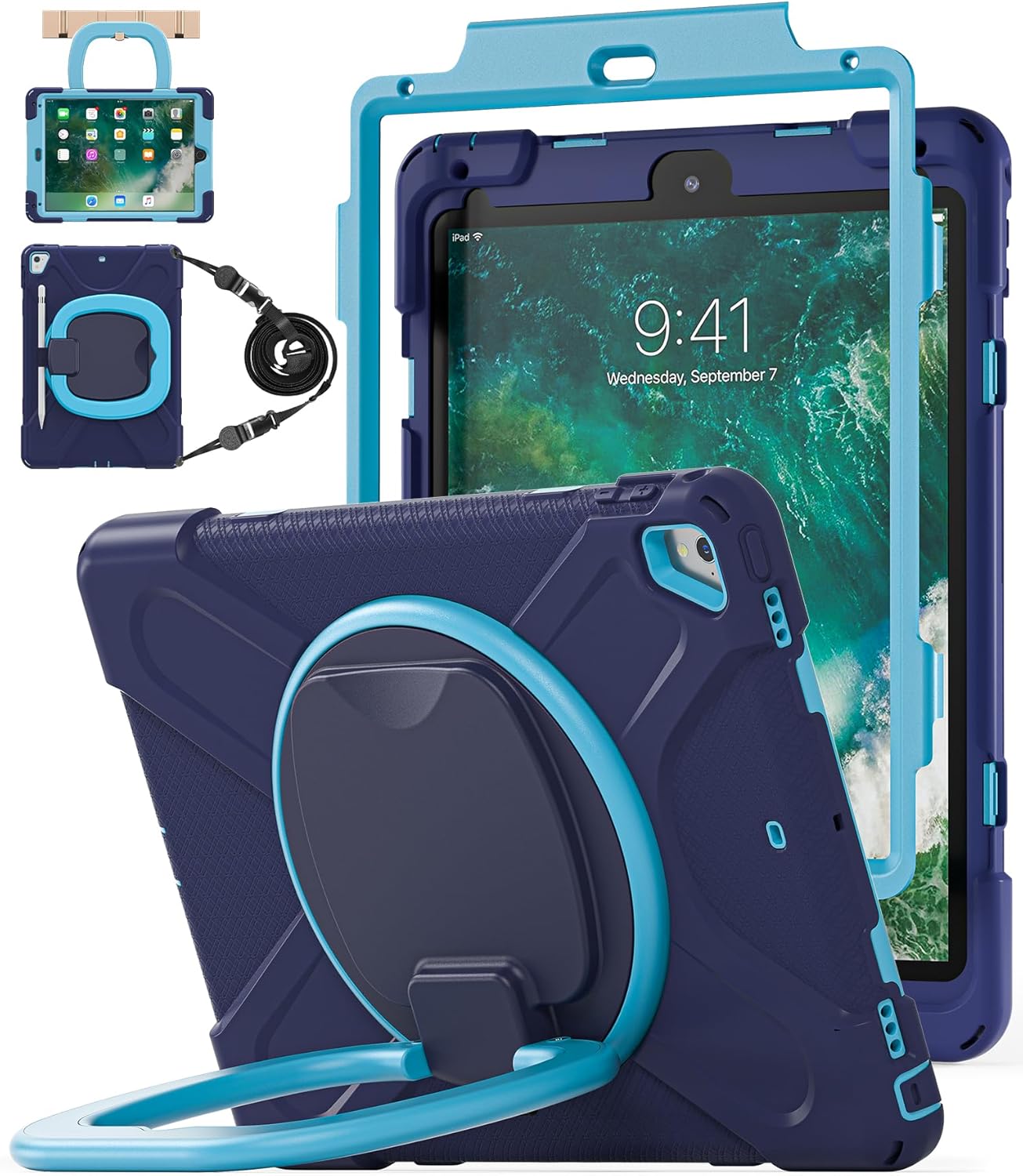 BATYUE iPad 9.7 Case with Rotating Bracket & Shoulder Strap