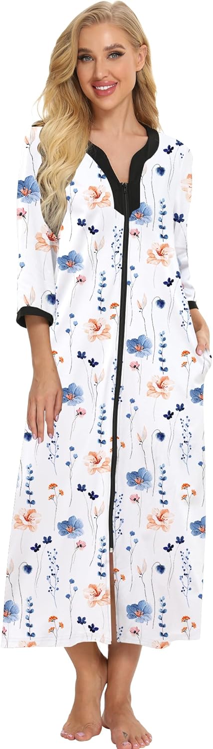 Bloggerlove House Dresses for Women Zip Up Robes Soft Cotton