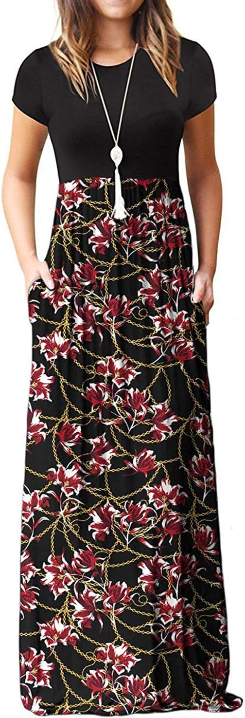 EUOVMY Women's Short Sleeve Maxi Dress with Pockets for Summer