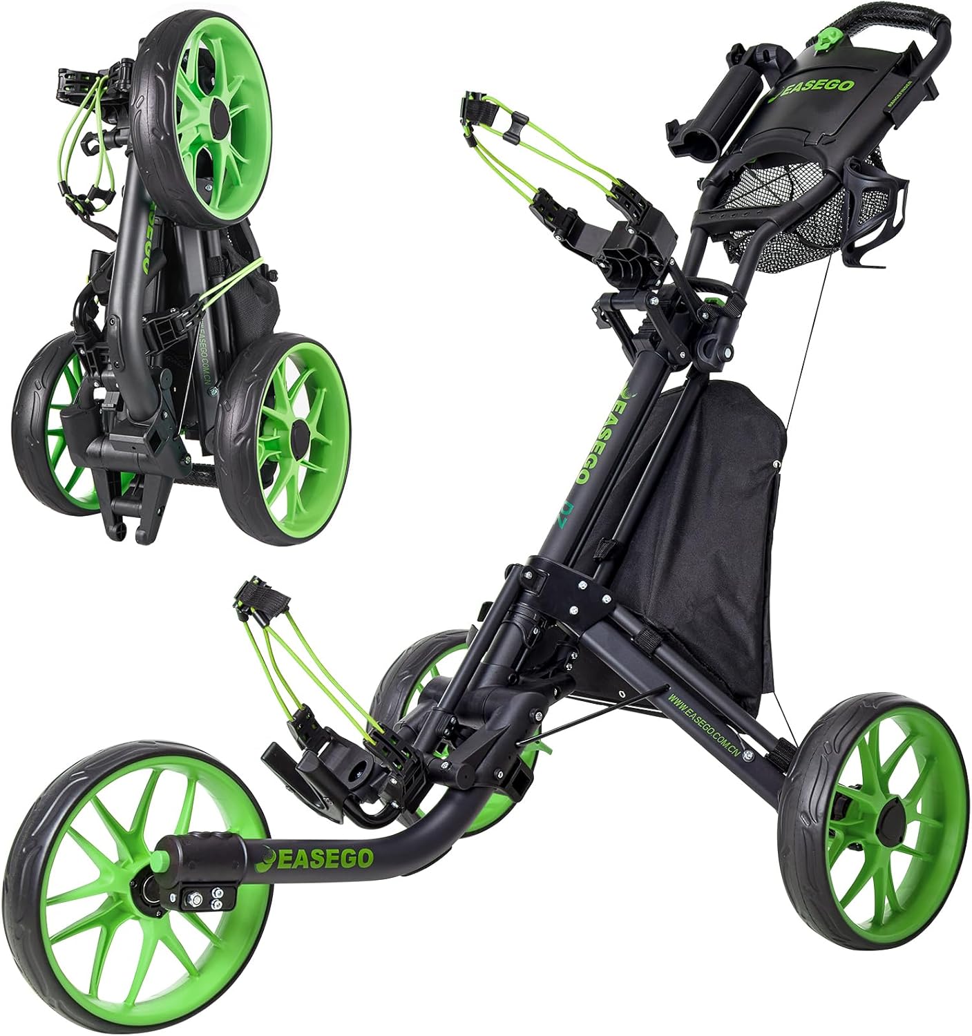 Golf Push Cart 3 Wheel with Phone Holder and Umbrella Holder