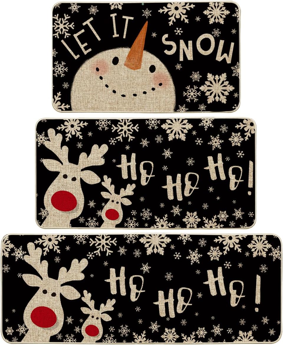 Artoid Mode Snowman Deer Let It Snow Kitchen Mats Set of 3
