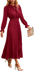 PRETTYGARDEN Midi Dress Swiss Dot Pleated A Line - Flattering Fit
