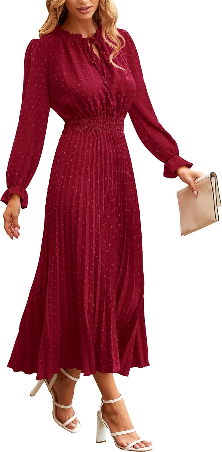 PRETTYGARDEN Women's Midi Dress: Elegant Swiss Dot Design