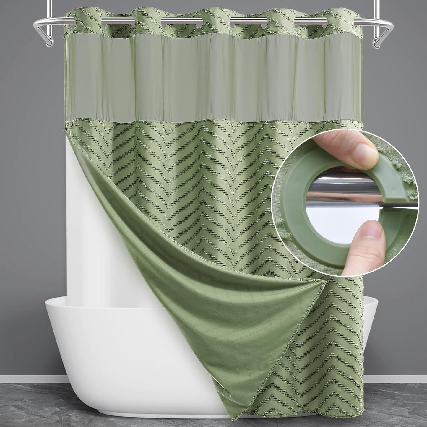 Extra Long No Hook Shower Curtain Set with Snap in Liner