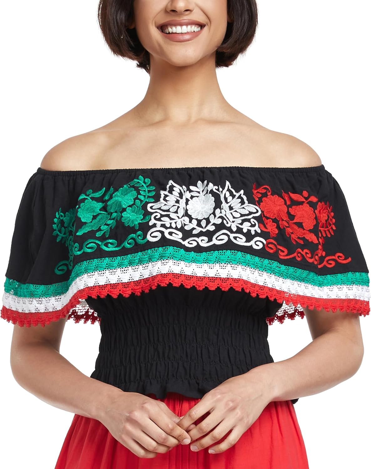 YZXDORWJ Women Mexican Embroidered Off-Shoulder Shirt Top