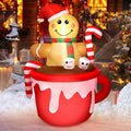 5FT Christmas Inflatable Gingerbread Man in Coffee Mug - LED Yard
