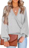 Women's Knit Faux Wrap V Neck Sweater Top - Oversized Fall Staple