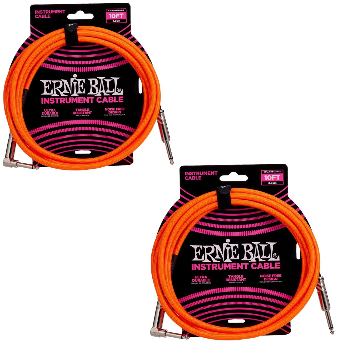 Ernie Ball 10ft Neon Orange Braided Cable Set x2
