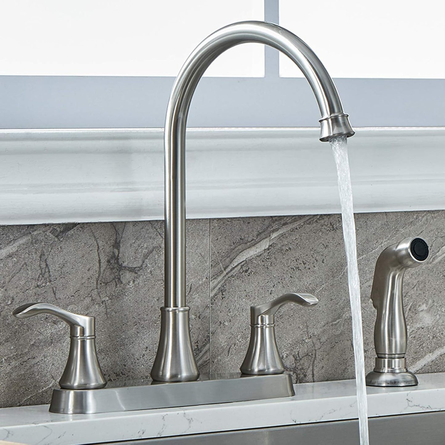 3 Hole or 4 Hole Two Handle Kitchen Faucet with Side Sprayer