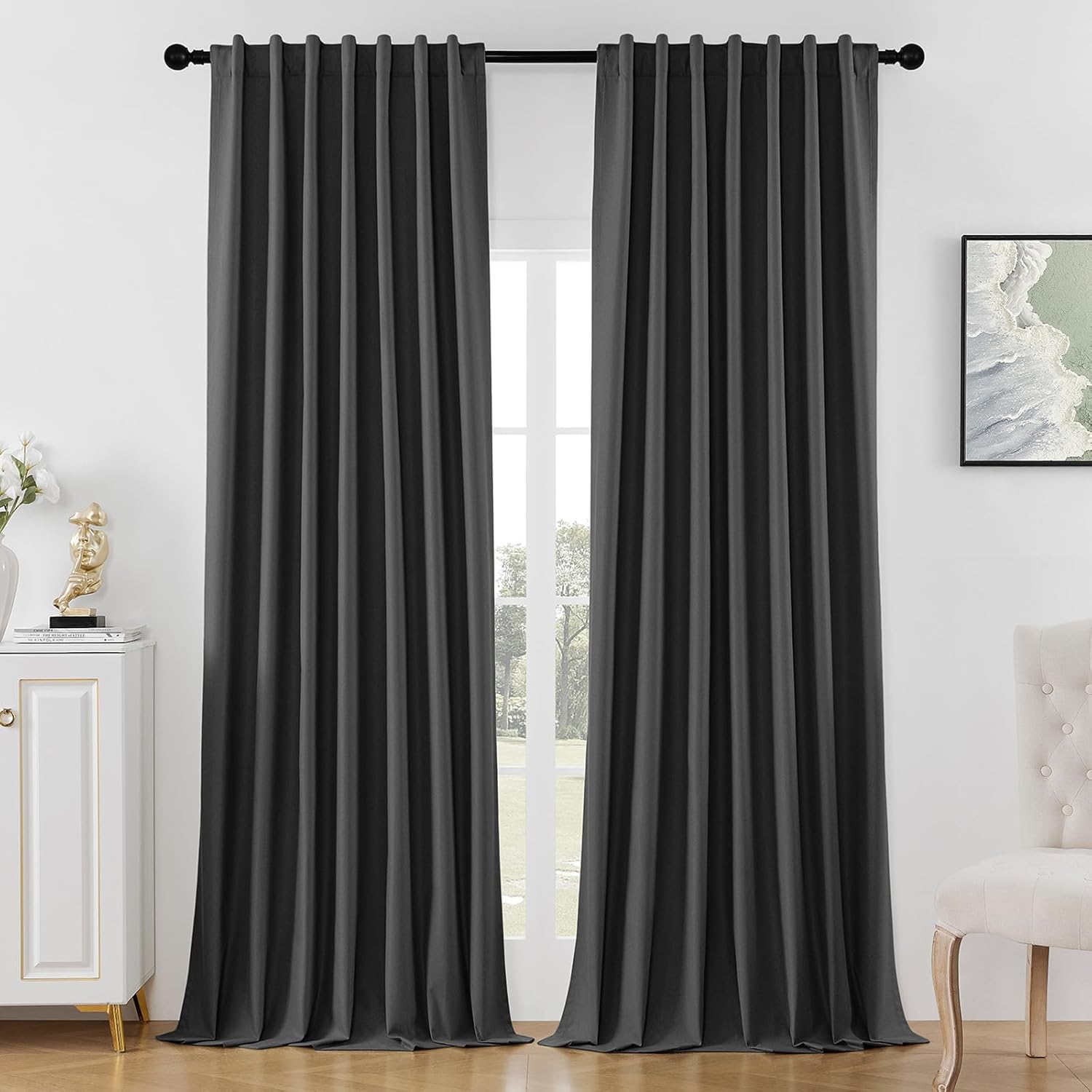 Joydeco Linen Blackout Curtain 108 Inches Long for Bedrooms