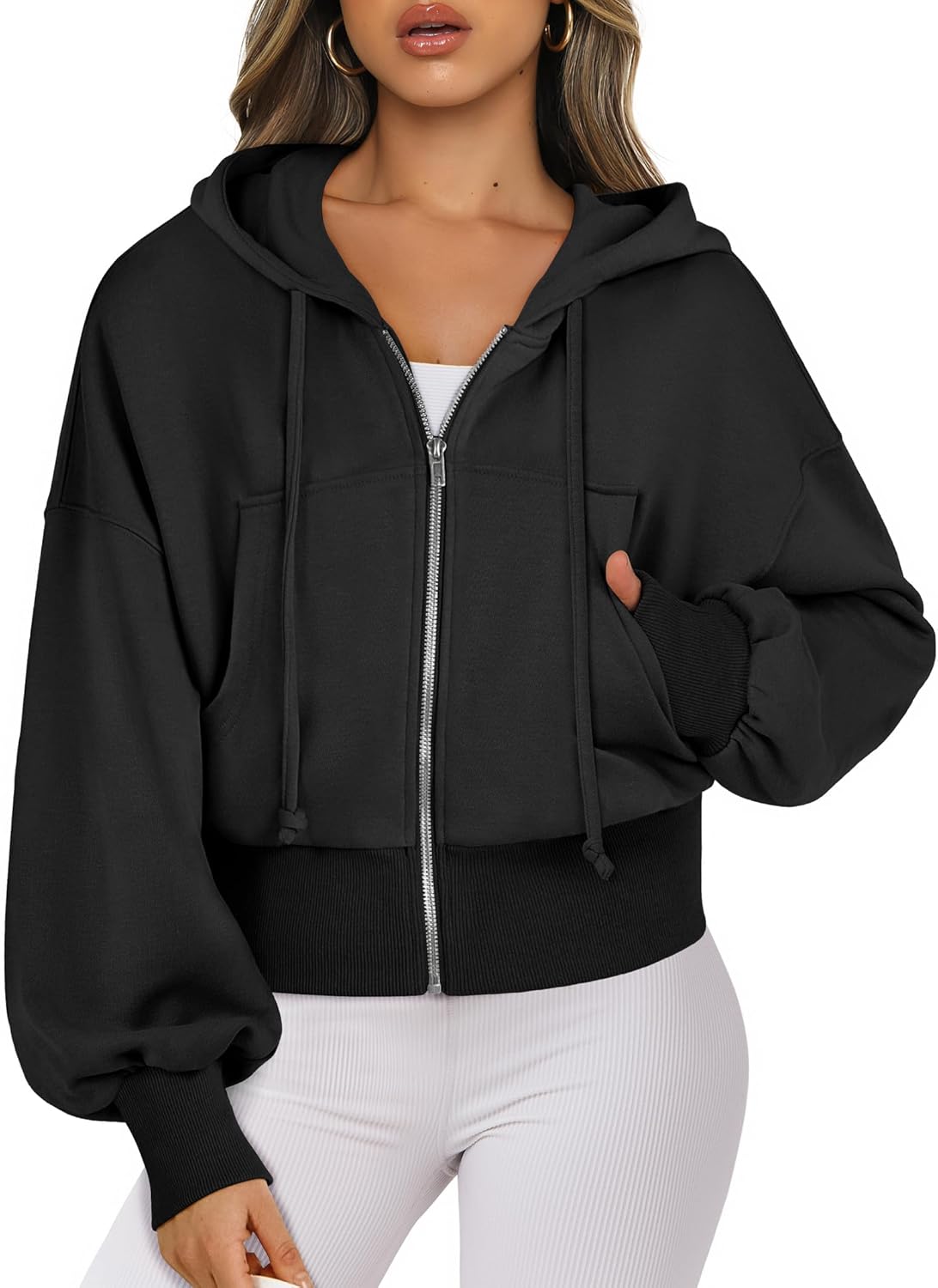 Womens Zip Up Hoodies Cropped Sweatshirts for Trendy Fall Looks