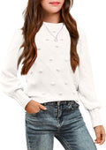 Kid Girls Crew Neck Lantern Sleeve Sweater Cute Jumper Top - Soft