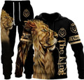 3D Printed Wolf & Lion Hoodie Pants Suit for Men - Casual Set