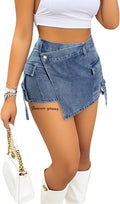 Avanova Women Denim Mini Skort High Waisted Asymmetrical Stylish