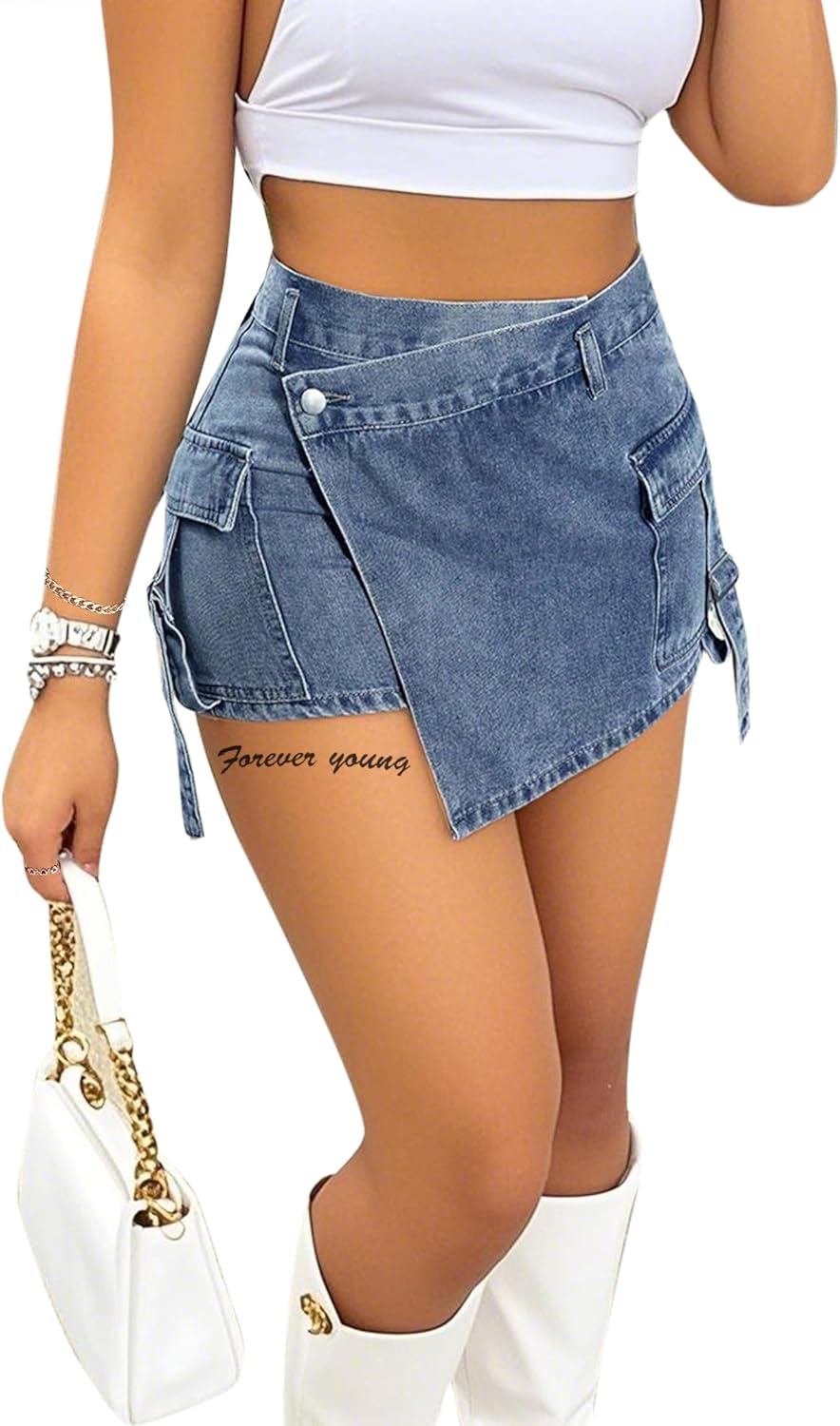 Denim Mini Skirt for Women - Sexy High Waisted Skort Style