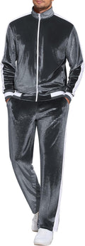 Mens Velour Tracksuit 2 Piece Set - Soft Zip Jacket and Pants