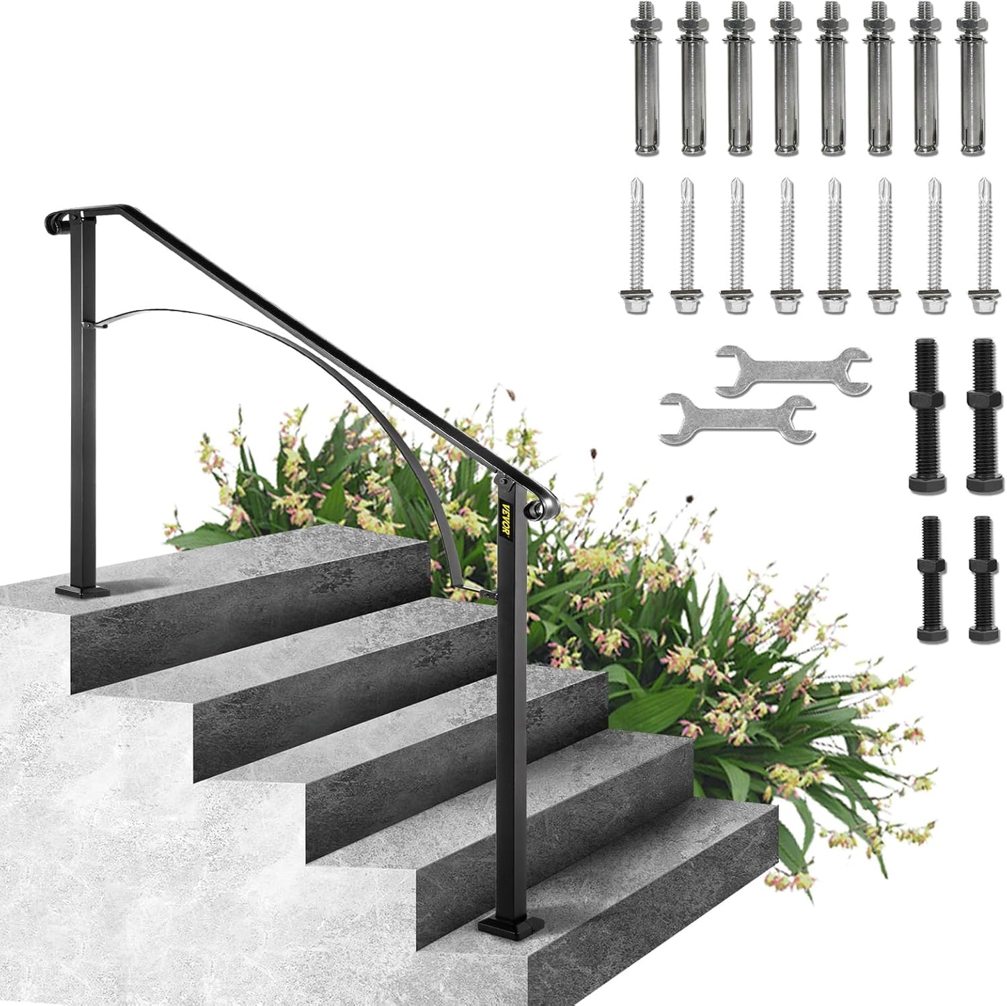 VEVOR Outdoor Steps Handrail for 4 Steps - Durable Wrought Iron