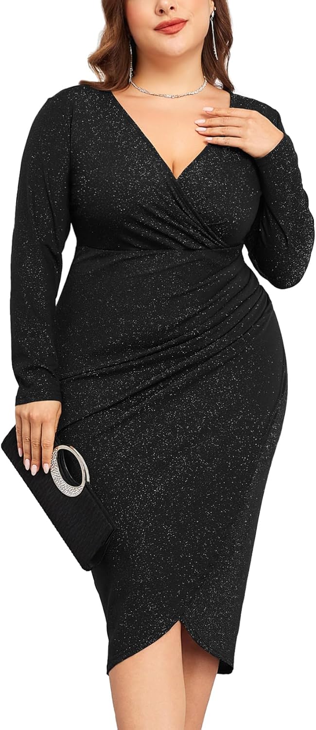 Plus Size Sparkly Glitter Ruched Bodycon Midi Dress for All