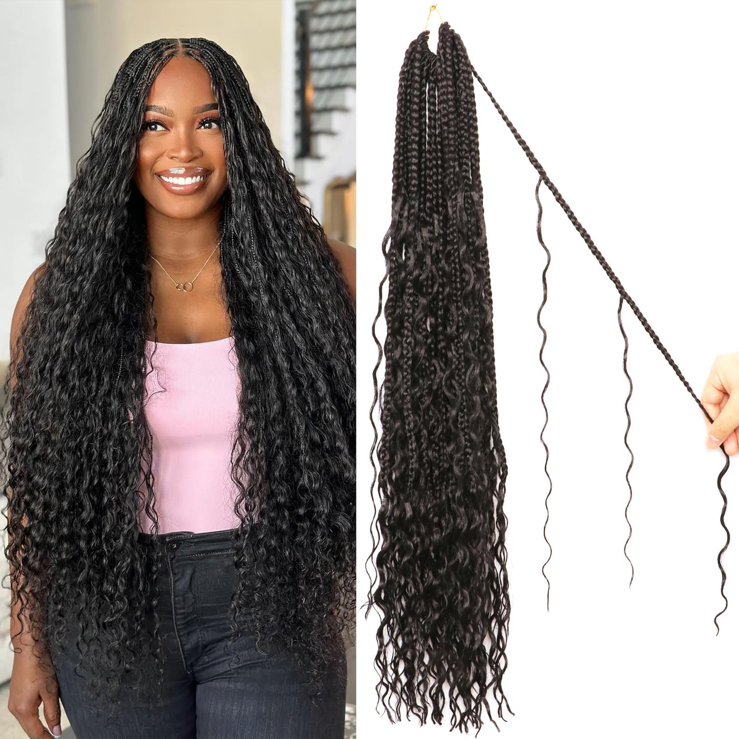 Goddess Box Braids Crochet Hair - 30 Inch Water Wave Style