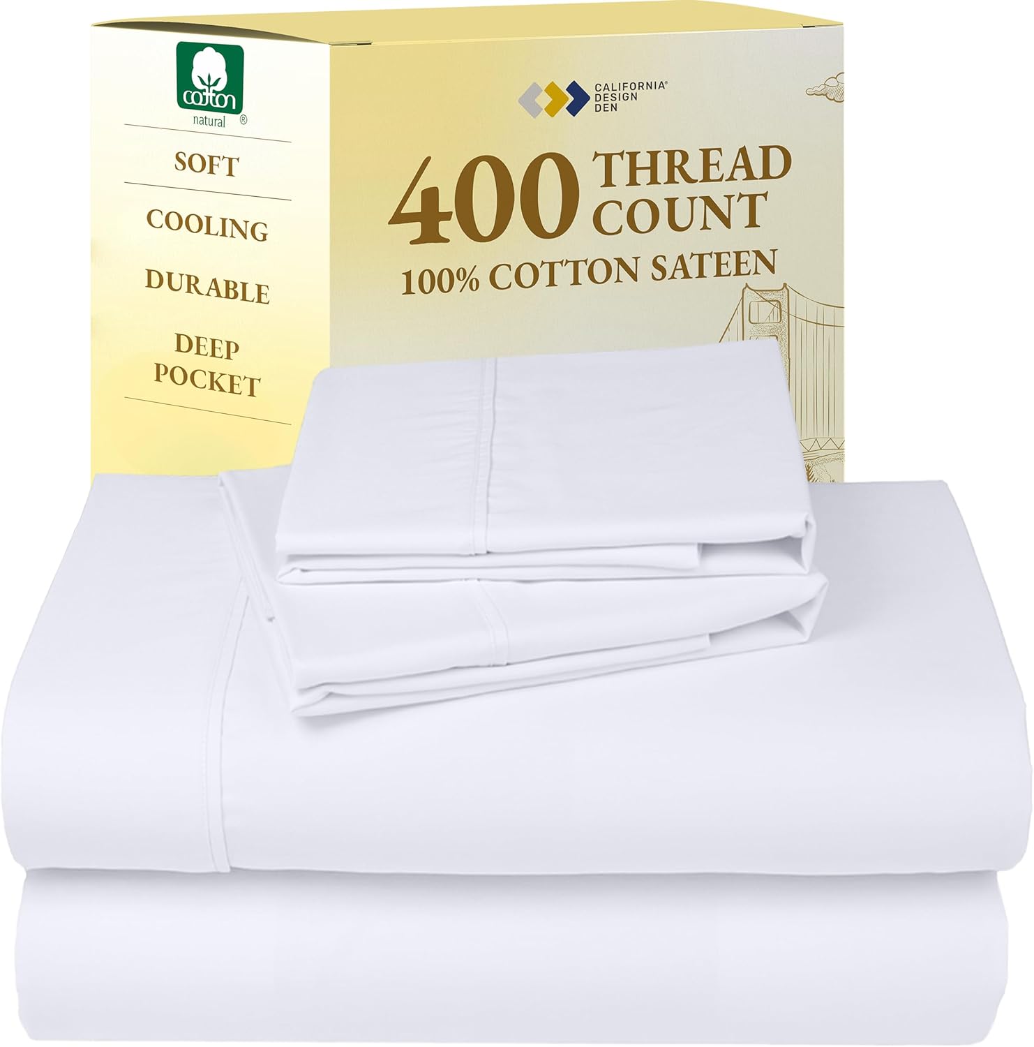 California King Sheet Sets - Soft 400 Thread Count Cotton Sateen