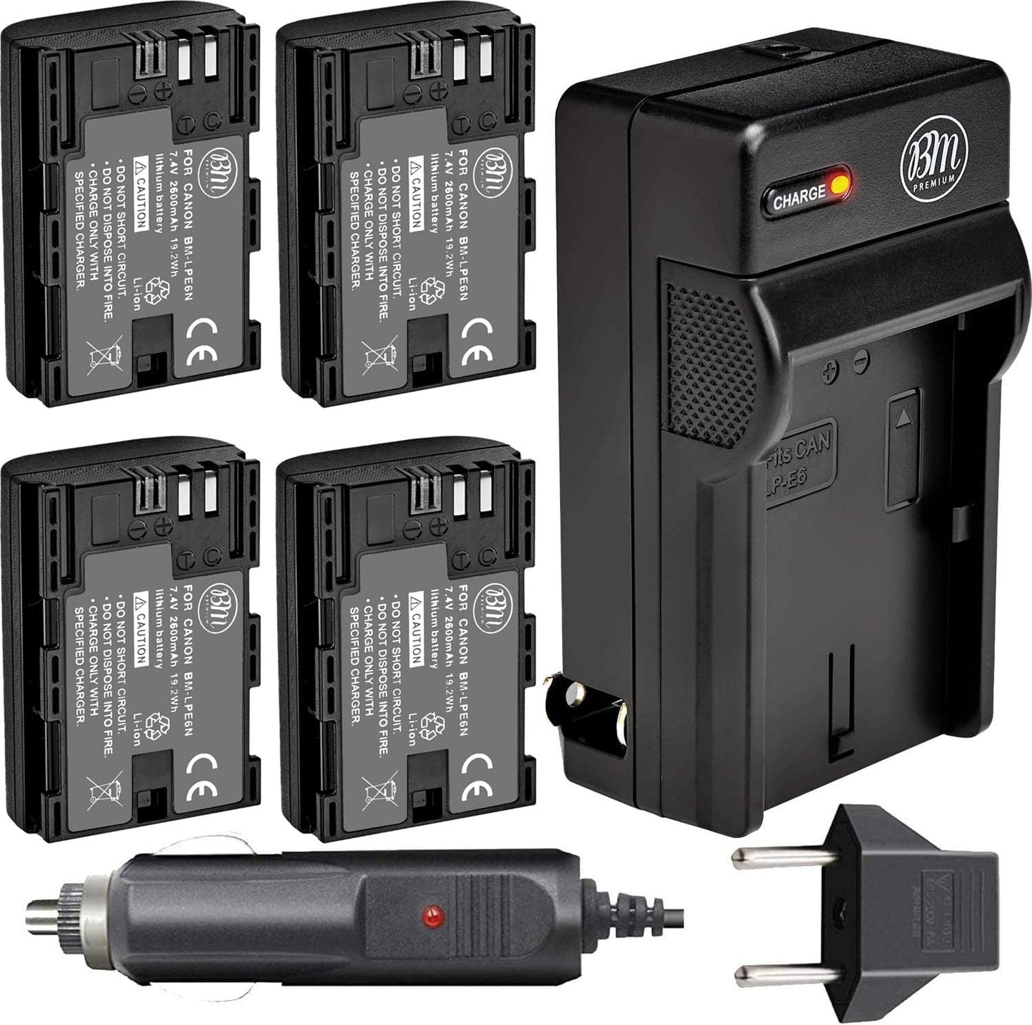 BM Premium 4 Pack LP-E6N Batteries & Charger for Canon