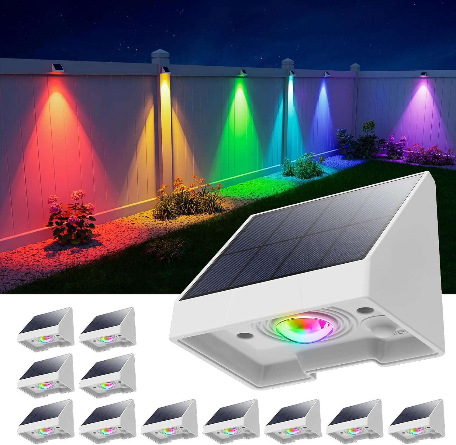 Color Changing Solar Powered Fence Lights for Outdoor Use