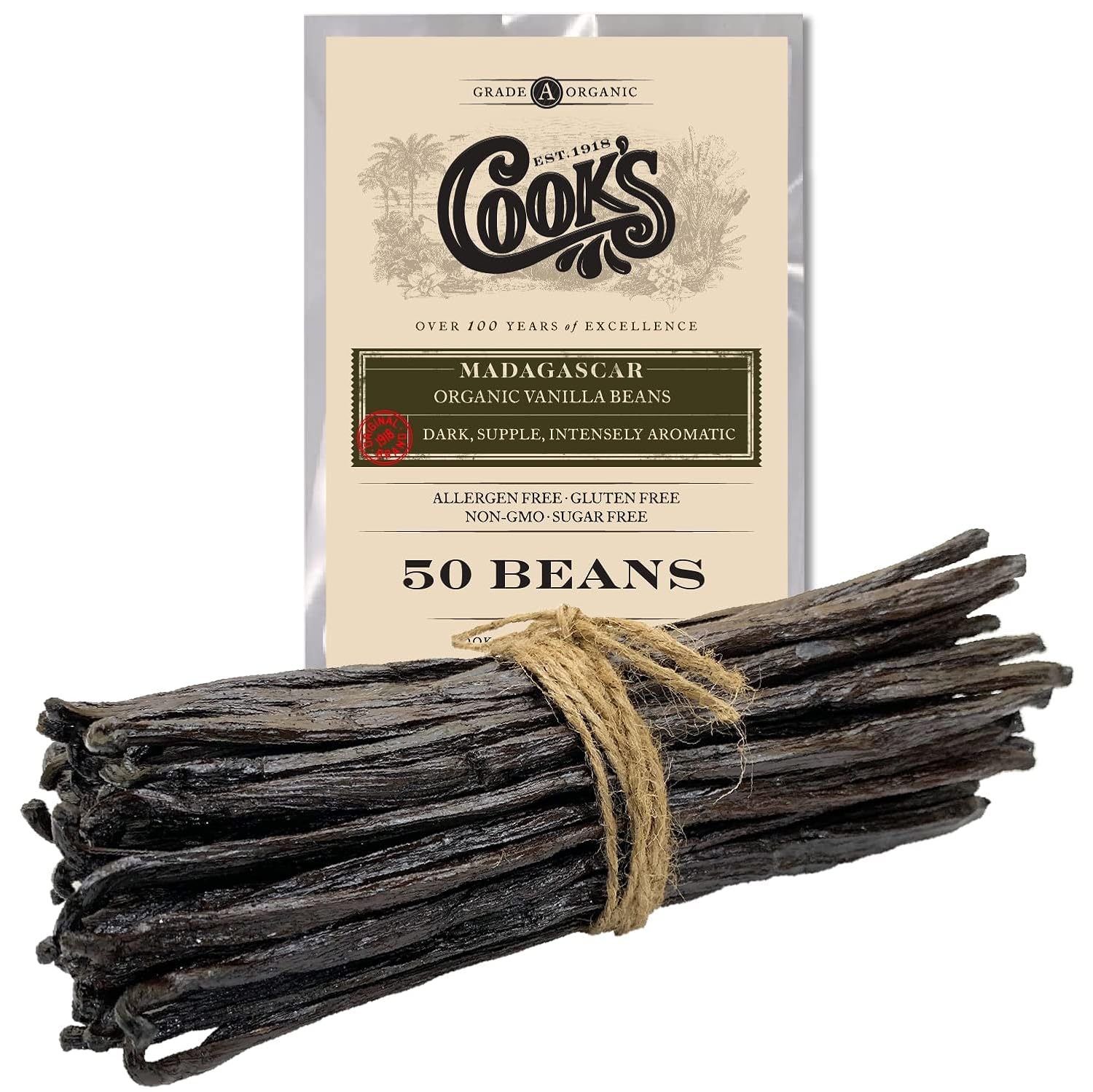 50 Organic Madagascar Whole Vanilla Beans for Extract & Baking