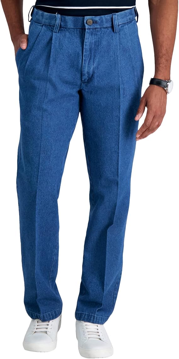 Haggar Men's Pleat & Flat Front Denim for Comfort and Style