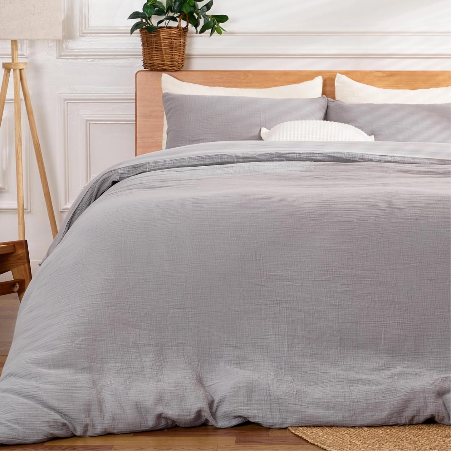 Gray Twin Duvet Cover Set with Zipper Closure & Corner Buttons