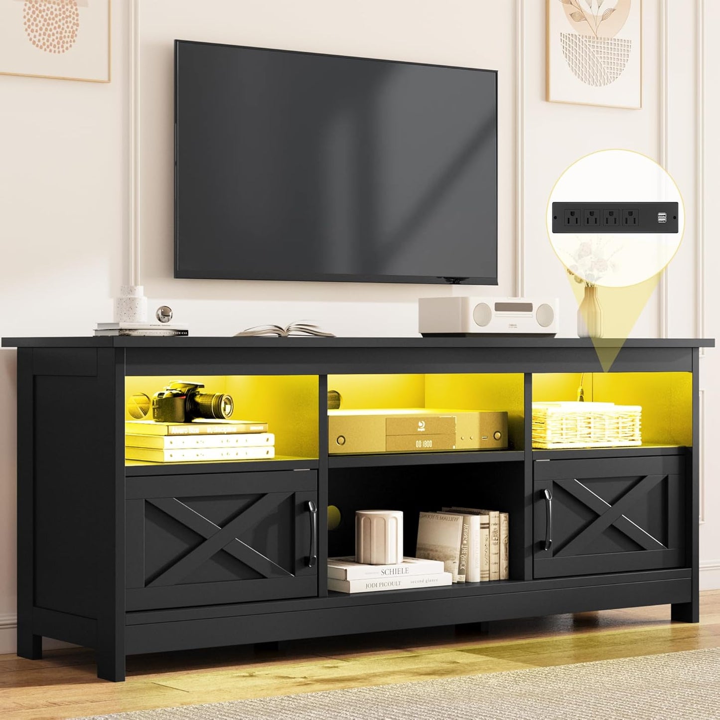65 Inch TV Stand with Power Outlet & LED Light