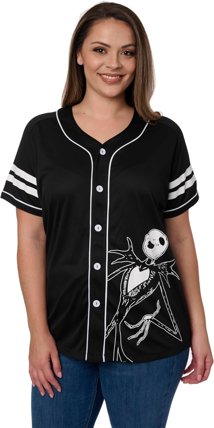 Disney Women's Button Front Jersey Shirt with Iconic Characters