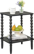 Black Side Table Small End Table with 2-Tier Shelf - Compact Night