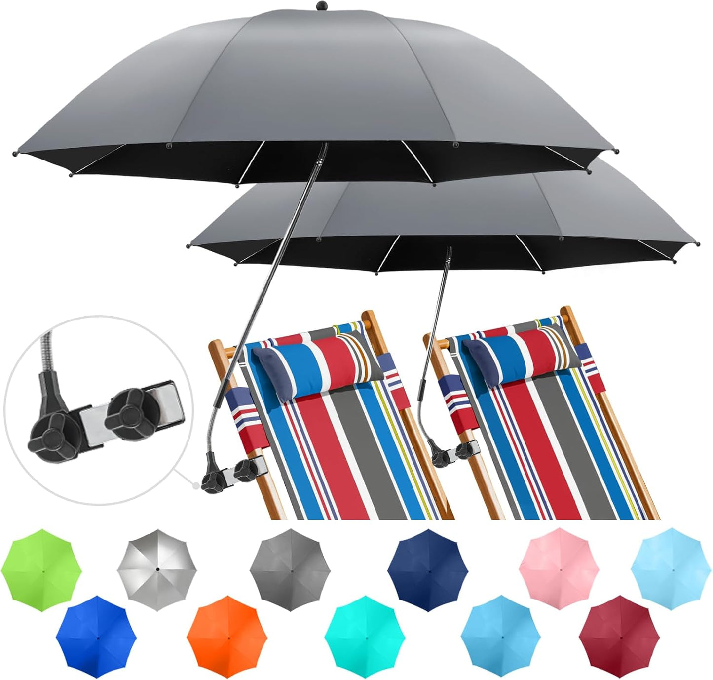 2 Pack Beach Umbrella with Clamp for Ultimate Sun Protection