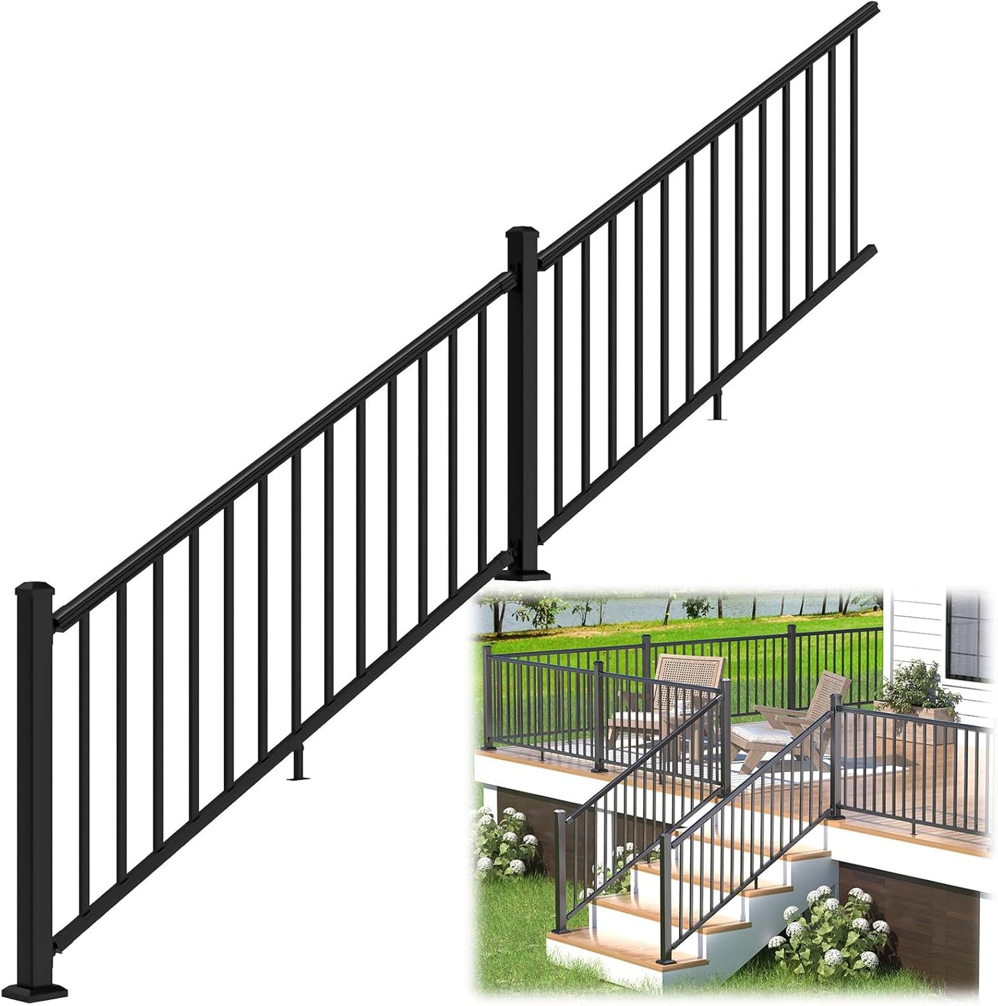 36 in. H x 12 ft. W Aluminum Stair Railing Kit for Safety