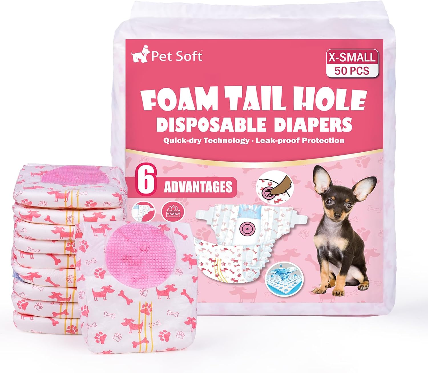 Ultra Protection Female Dog Diapers - 50pcs XS, Red