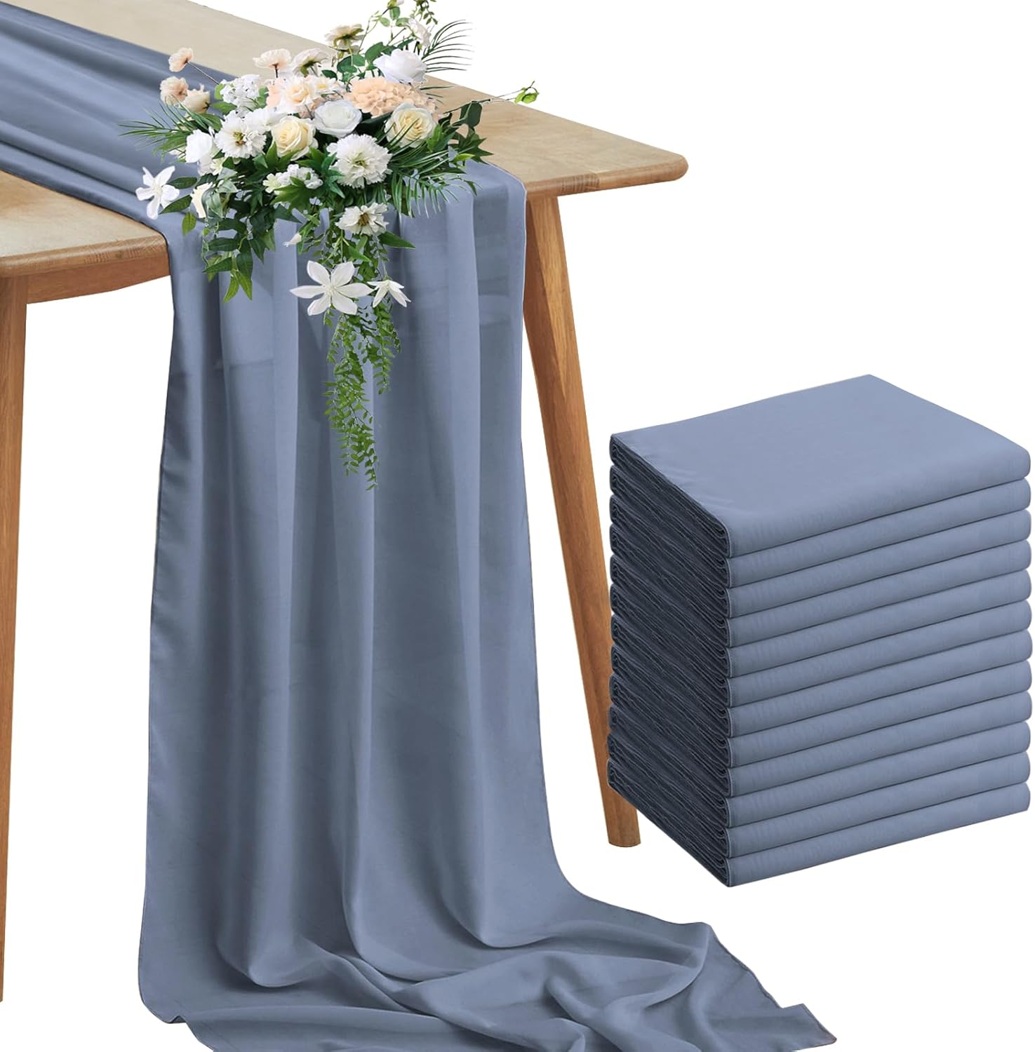 Horbaunal Dusty Blue Chiffon Table Runners for Events