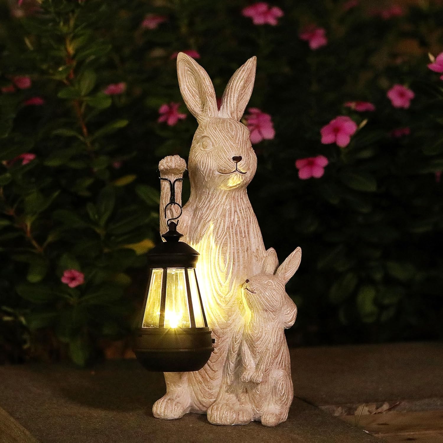 Solar Garden Statues Bunny Decor with LED Lights for Outdoors