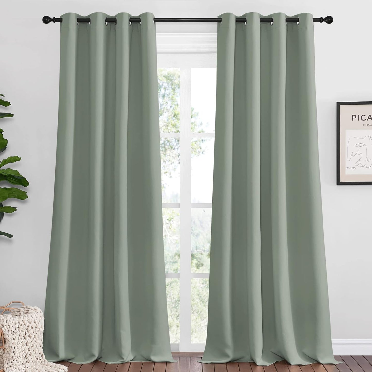NICETOWN Greyish Green Blackout Curtains for Modern Rooms