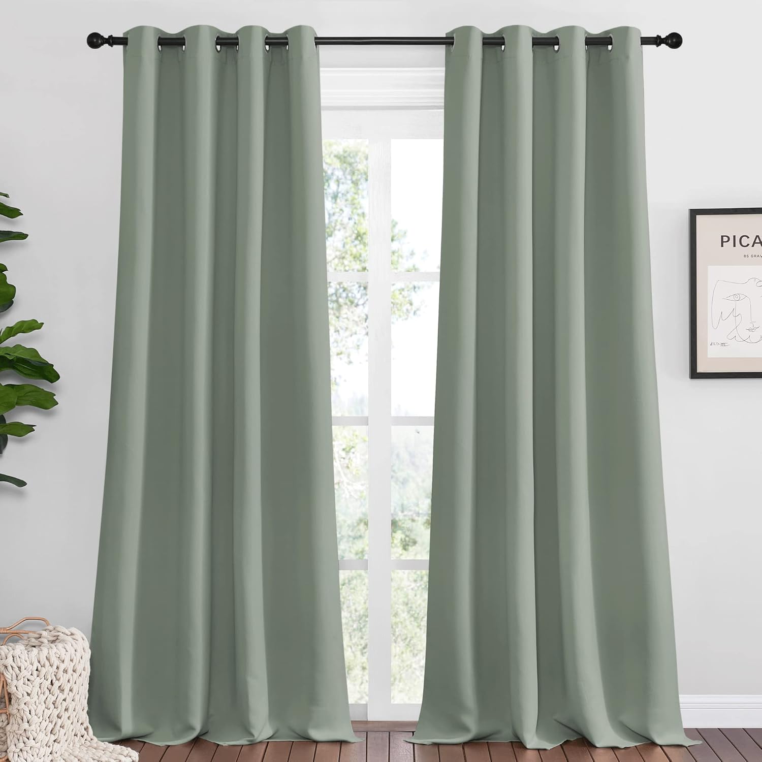 NICETOWN Greyish Green Blackout Curtains for Modern Room Decor
